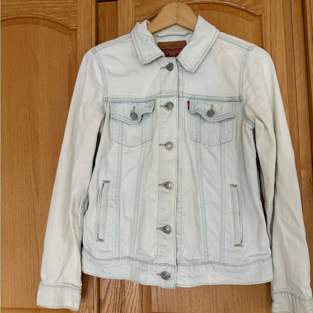 Levi's White Jacket with Brown Leather Patch and … - image 1